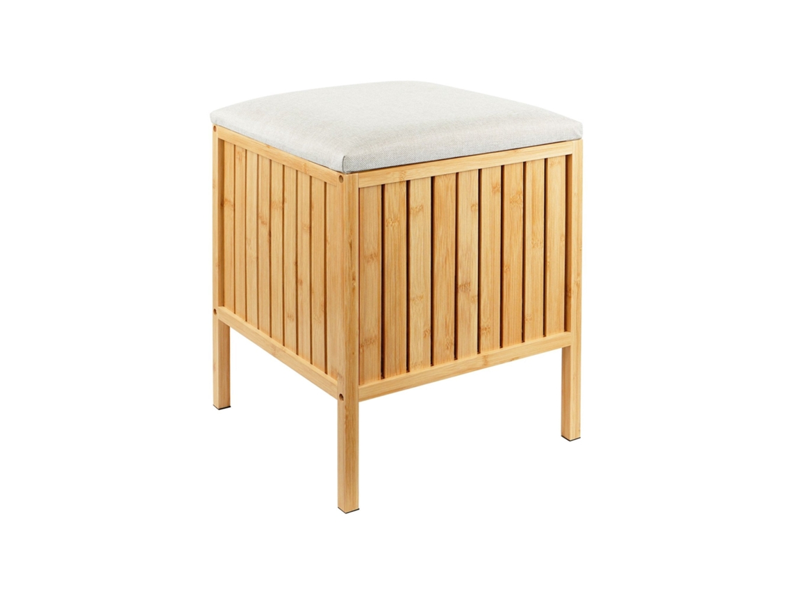 Banco De Cesto De Roupa De Bambu Com Tampa Acolchoada