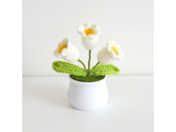 Planta Artificial Verde em Vaso, com Flores de Tricô em Formato de Rosa . AQUAFORGE (1 Peça)