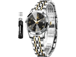 Lurelia Relógio Feminino, Movimento De Quartzo, Data/calendário, Luminoso, Detalhes Com Strass, Aço Inoxidável, Abs, Preto