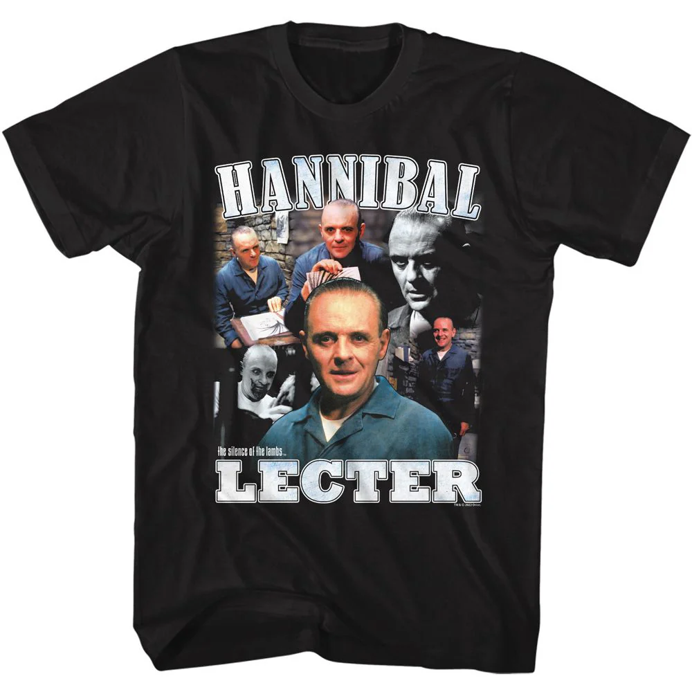 Unisex Adult T-shirt Rockinstone Silence Of The Lambs Movie Silence Hannibal Lecter Collage Black Sizexxl