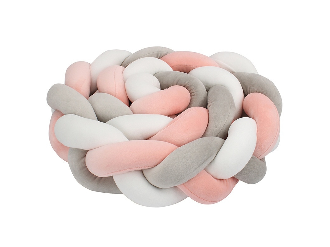 Almofada De Berço Trançada, 3 Fios, Branco E Cinzento E Rosa Escuro, 2m Elysve