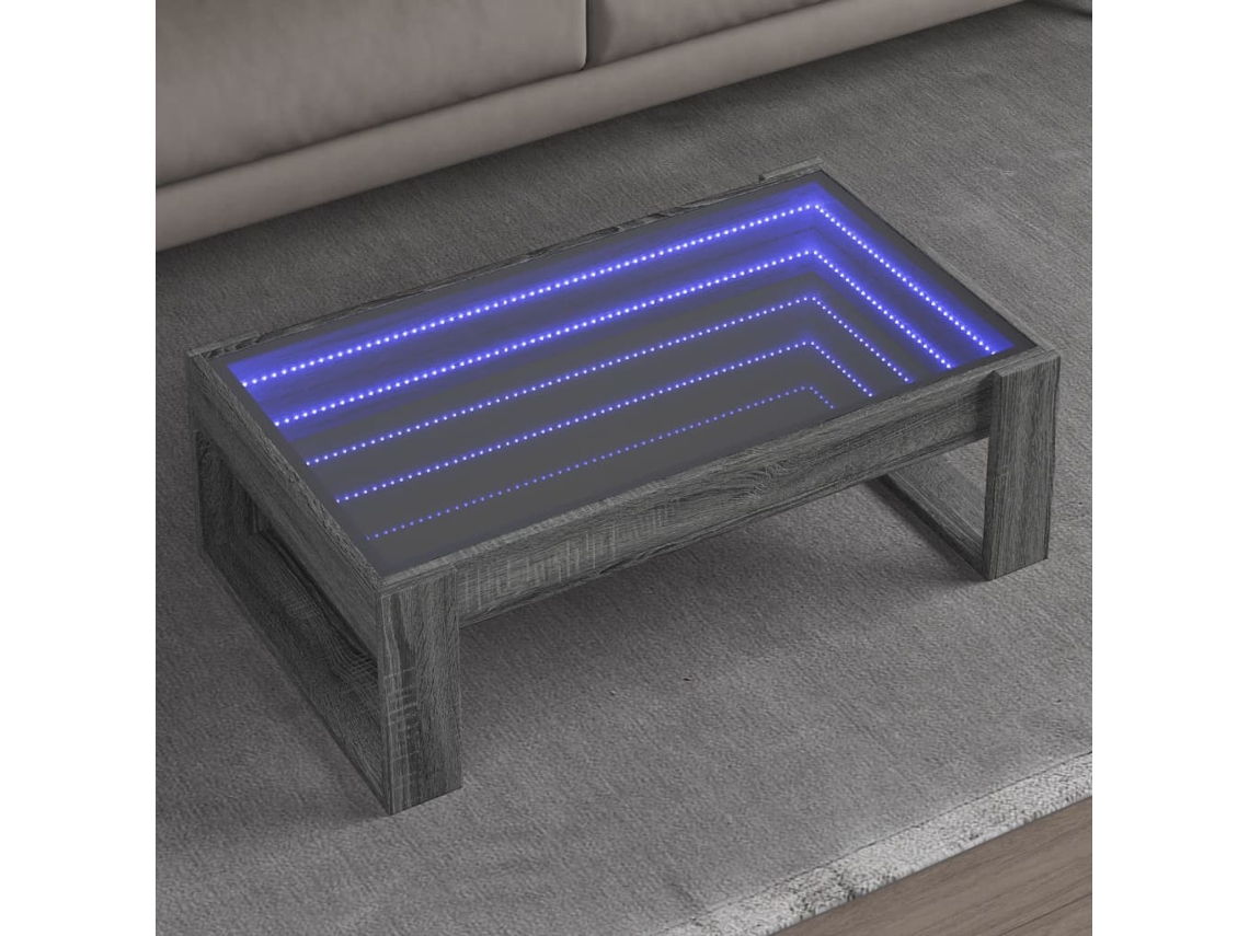 Vidaxl Mesa De Centro Luzes Led Infinity 90x53x30 Cm Cinzento Sonoma