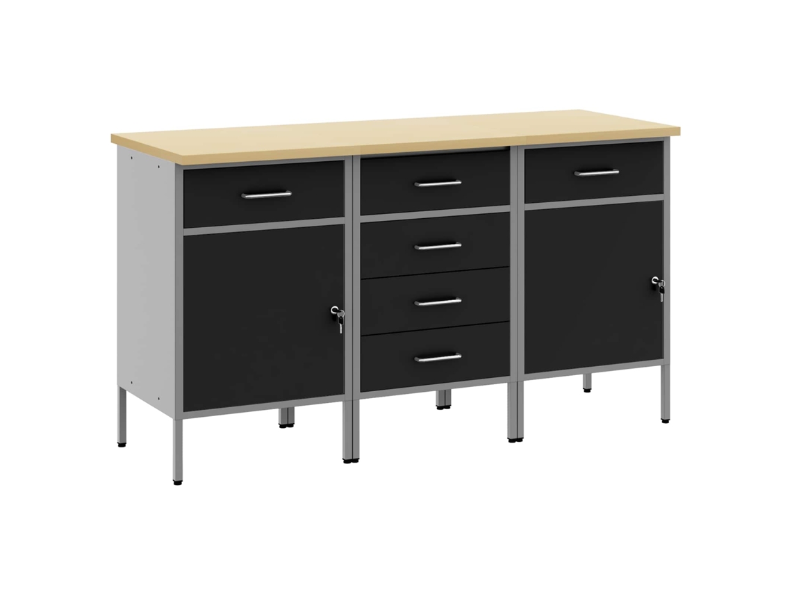 Conjunto 3 Armário De Trabalho Vidaxl Preto Aço (150 X 55 X 85 Cm)