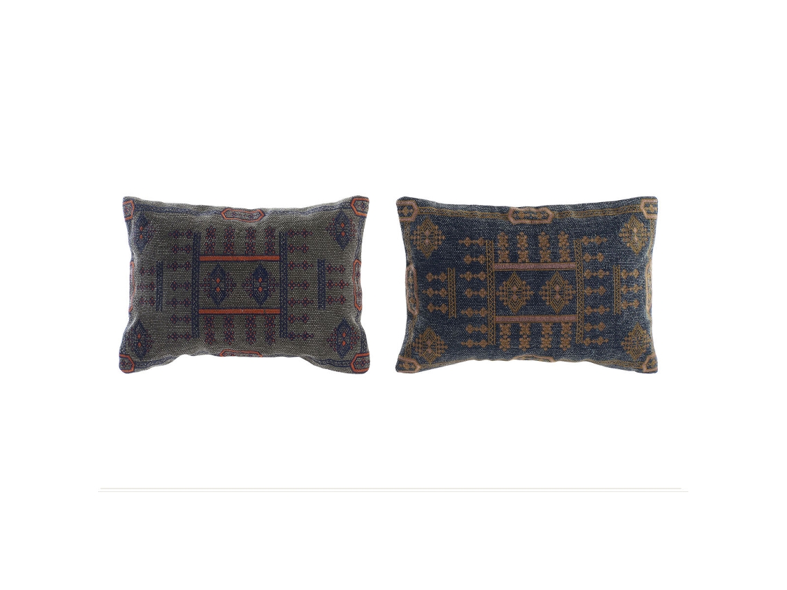 Almofada DKD Home Decor Azul Laranja Poliéster Algodão Alumínio Árabe Geométrico (50x10x35 cm) (2 Unidades)