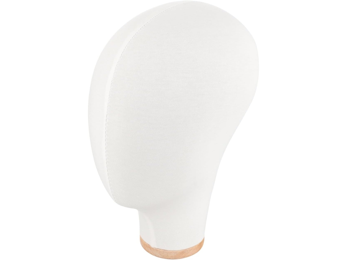 Cabeça de manequim leve e multifuncional em algodão branco para exibição.