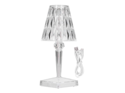 Lâmpada de Mesa de Cristal USB, Carregável, Prisma, Transparente, Ajustável, Brilho, Luz Quente