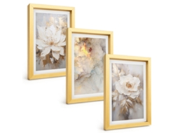 Composição De Quadros Flores, Fundo Claro, Abstrações Espelharte (3 Peças 20x30 Cm)
