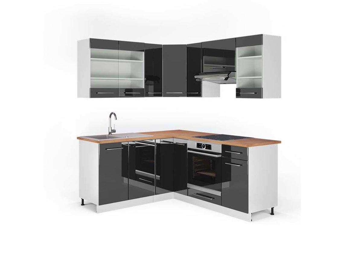 Cozinha de canto Fame-Line, 160 x 190 cm, carvalho PT, antracite brilhante/branco, Vicco