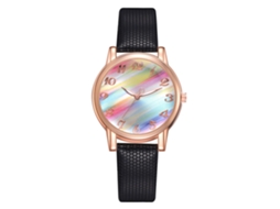 Relógio de Pulso Feminino Elegante com Mostrador Arco íris Degradê Pulseira de Couro Pu