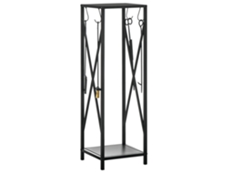 Suporte Para Lenha Estante Para De Exterior Com Ganchos Pá Escova Atiçador E Tenaz Carga 60 Kg 34x34x111 Cm Preto
