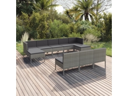 Vidaxl 10 Pcs Conjunto Lounge De Jardim C/ Almofadões Vime Pe Cinzento