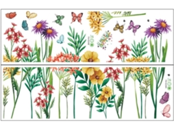 De 2 Adesivos De Parede Decorativos Em Pvc, 30x90 Cm, Com Desenhos De Plantas Verdes, Flores E Insetos Voadores, Para Gokoco