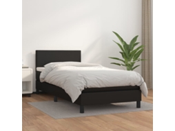 Cama Com Molas/colchão 80x200 Cm Couro Artificial Preto