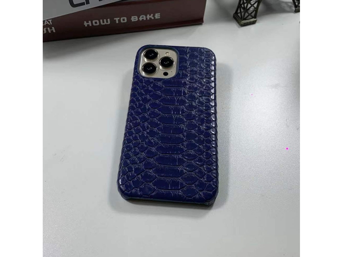 Capa Para Iphone 17 Azul Escuro Com Estampa De Pele De Cobra, Semi-cobertura Fosca
