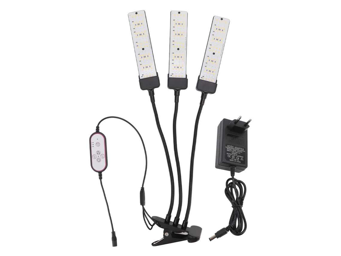 Lâmpada de Crescimento Led com Timer 3 Cabeças Espectro Completo Gooseneck Clip 100 240v Plug Eu | S/MARCA