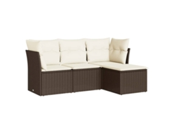 Conjunto de 4 Sofás de Jardim com Almofadões Vime Pe Castanho MAISON EXCLUSIVE (4 pcs)