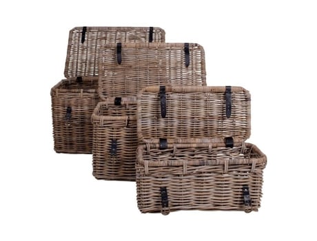 Conjunto De 3 Baús De Armazenamento De Vime Com Alças De Couro