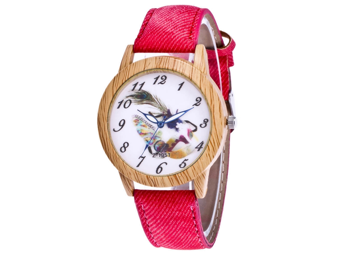 Relógio de Pulso Feminino de Quartzo com Pulseira de Jeans Estilo Simples Rosa