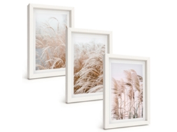 Composição De Quadros Campos De Grama Em Tons De Marrom E Bege Espelharte (3 Peças 20x30 Cm)