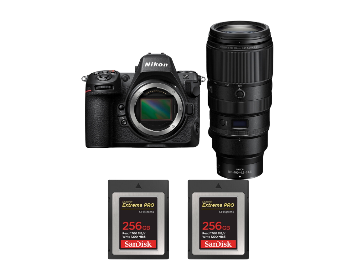Z8 + Z 100 400mm F/4.5 5.6 Vr S + 2 Sandisk 256gb Extreme Pro Cfexpress Type B Máquina Fotográfica Híbrida Full frame + Ebook Pricedirect NIKON