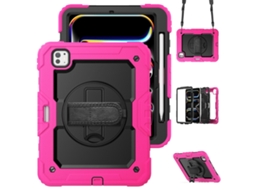 Capa Para Ipad Pro 11 2025/2024 11 Polegadas À Prova De Choque,com Suporte E Alça De Ombropreto + Vermelho Rosado