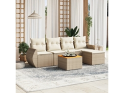 Vidaxl 6 Pcs Conjunto De Sofás P/ Jardim Com Almofadões Vime Pe Bege