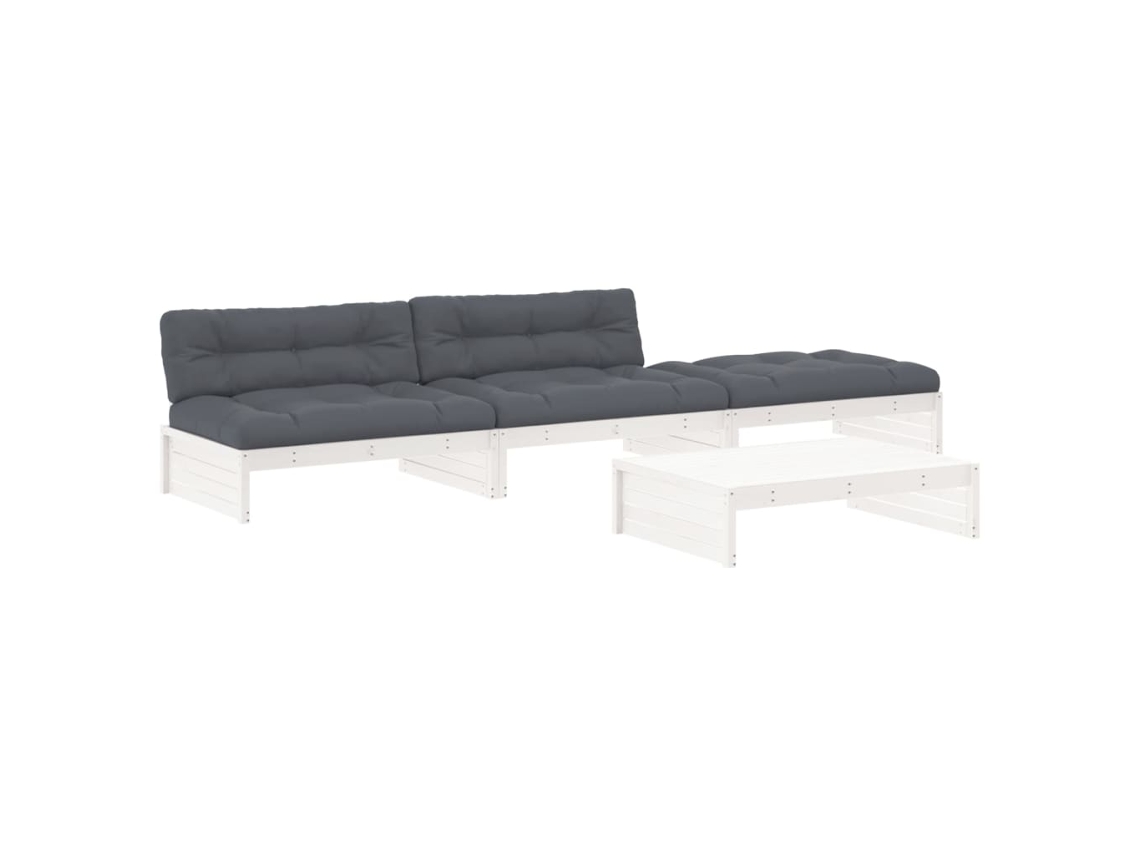 Conjunto de 4 Lounge Jardim com Almofadões Madeira Maciça Branco MAISON EXCLUSIVE (4pcs)