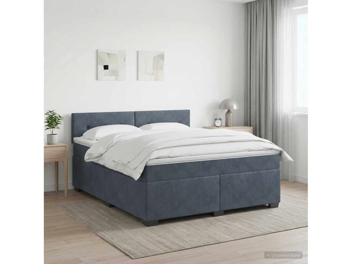 Vidaxl Cama Box Spring Com Colchão Cinzento-escuro 180 X 200 Cm Veludo