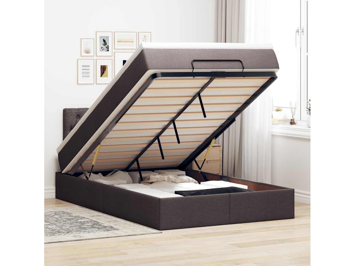 Vidaxl Estrutura De Cama Otomana Com Colchão 120x190cm Castanho Escuro