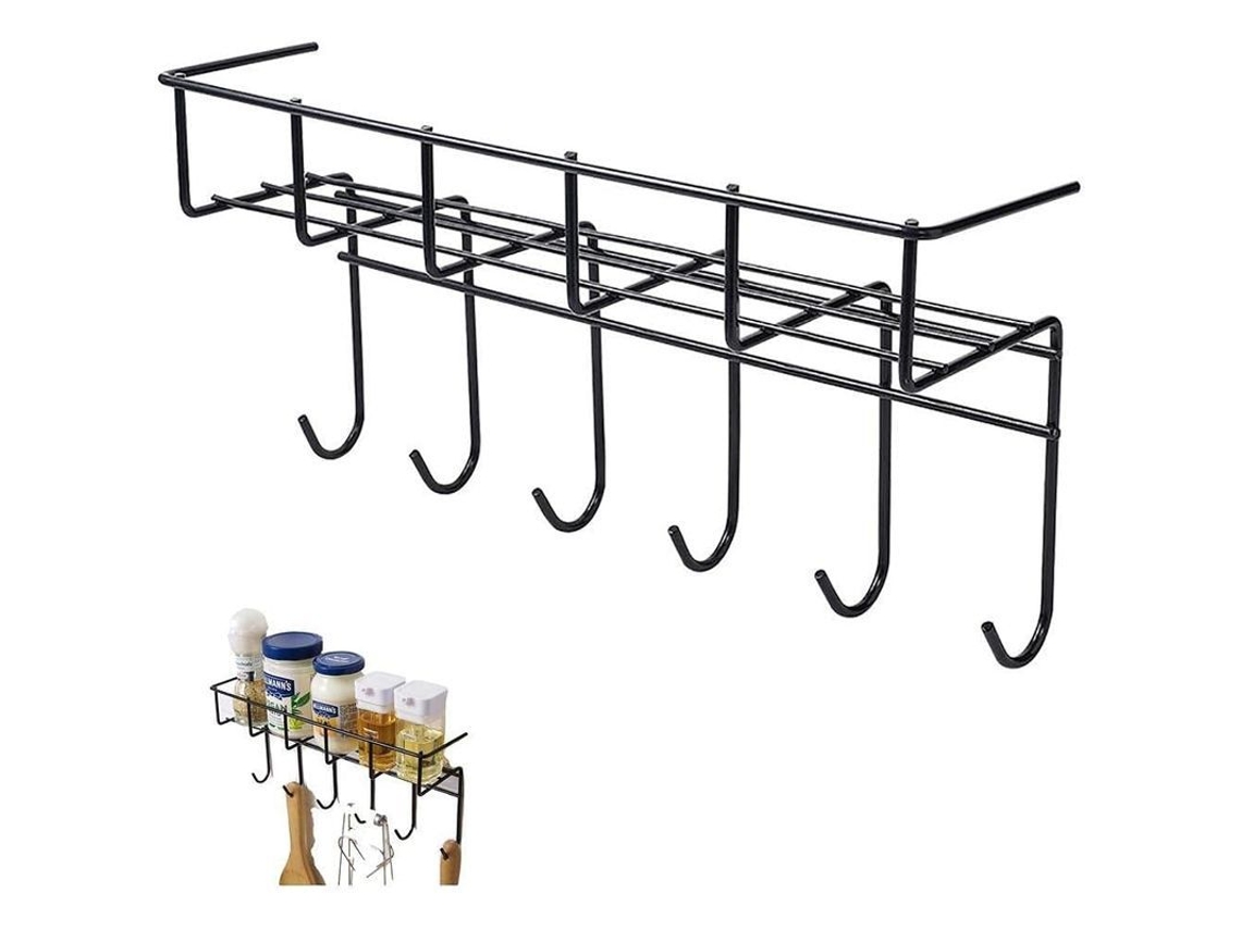 Estante De Especias De Pared Con 6 Ganchos, Estante De Cocina Autoadhesivo Montado En Pared Para Salsas