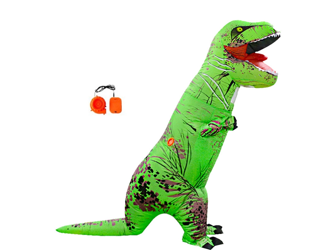 Ats disfraz de Dinossauro Halloween Inflável Verde Tyrannosaurus Cuto para Crianças e Adultos Impermeável