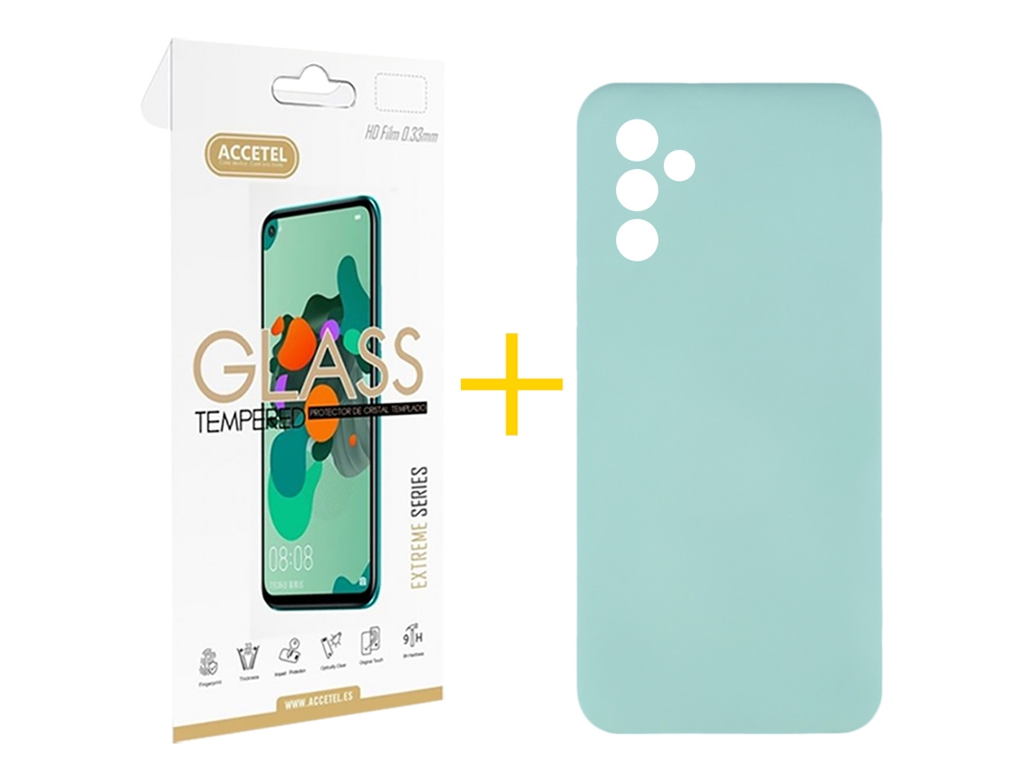Pack 1 x Película de Vidro Temperado 2.5D + Capa ACCETEL Samsung Galaxy A26 5G Silicone Líquido Verde-Água
