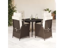 Vidaxl 5 Pcs Conjunto Jantar P/ Jardim C/ Almofadões Vime Pe Castanho