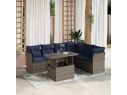 Vidaxl Conjunto De Sofá De Jardim Com 7 Peças E Almofadas Em Rattan Sintético Cinza