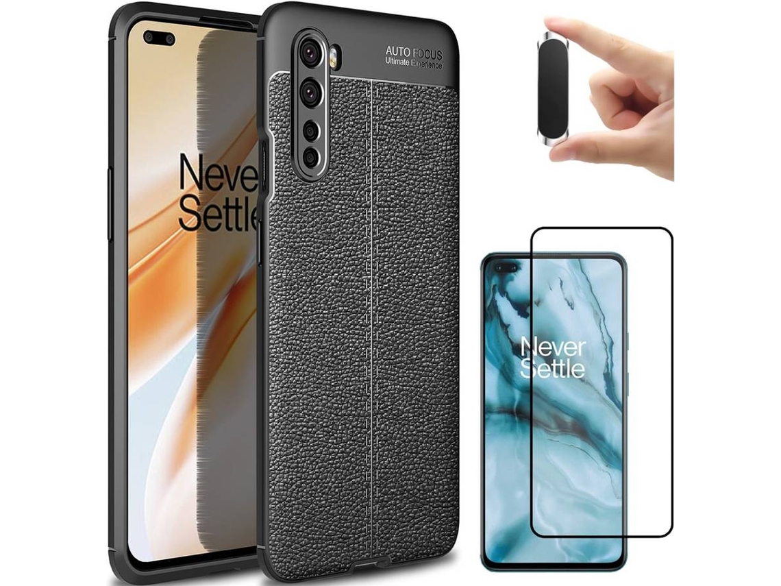 Kit Capa, Película e Suporte Magnético OnePlus Nord Rugged Leather Cinzento