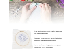Kit De Início De Bordado Com Padrão Floral Para Iniciantes Anéis E Fios Coloridos Ferramentas 20.5cm