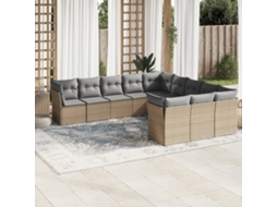 Vidaxl 11 Pcs Conjunto Sofás De Jardim C/ Almofadões Vime Pe Bege