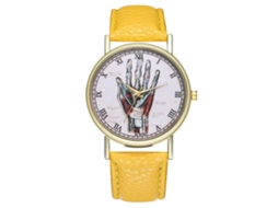 Reloj De Cuarzo Casual Unisex Con Correa De Cuero Pu Dial Redondo Amarillo