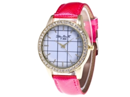 Relógio de Pulso de Casal com Pulseira Pu Estilo Elegante e Movimento de Quartzo (vermelho Rosa)