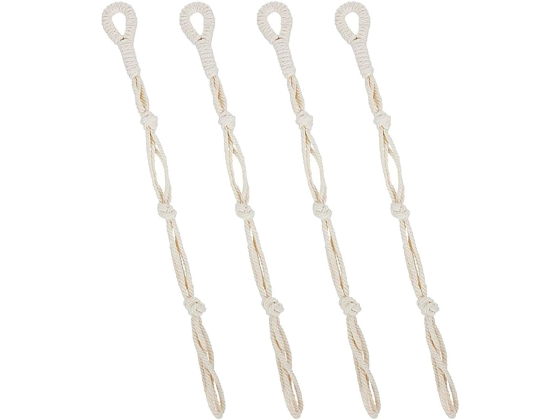 Corda Extensora de Macramê para Plantas, Feita de Algodão, 4 Peças, Bege. Suporte Ajustável para Vasos de Flores. para CHABERLU