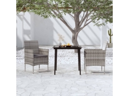 Conjunto 3 Pcs De Jantar Para Jardim C/ Almofadões Cinzento/preto Dkd Home Decor