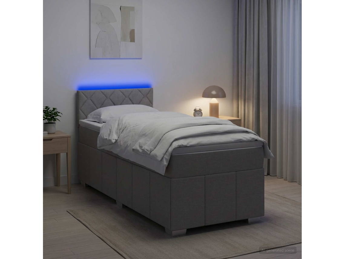 Vidaxl Cama Box Spring Com Colchão Cinzento-claro 100 X 200 Cm Tecido