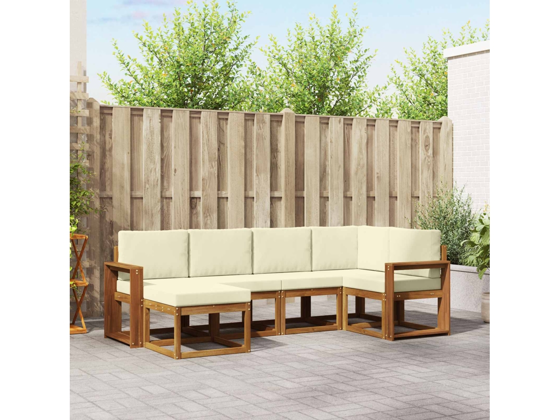 Vidaxl Conjunto De Sofás Para Exterior 6 Pcs Natural E Creme