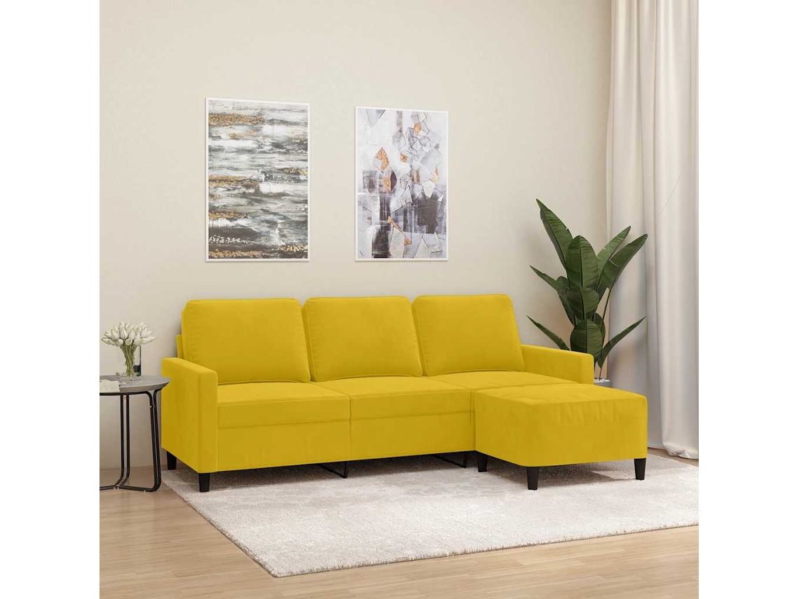 Vidaxl Sofá De 3 Lugares Com Apoio De Pés 180 Cm Veludo Amarelo