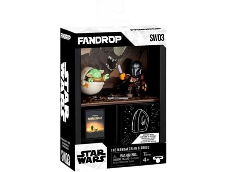 Figurina Fandrop X Star Wars Mandaloriano Grogu Vitrine Com Cena Icônica Mini Cartaz 18 Cm