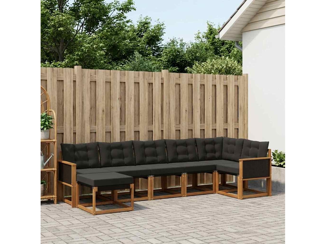 Vidaxl Conjunto De Sofás Para Exterior 7 Unid. Natural E Preto
