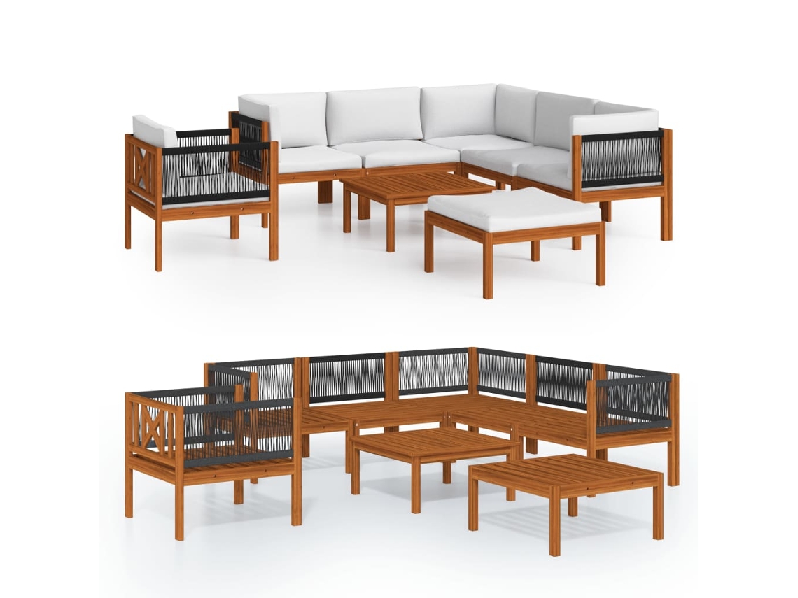 Maison Exclusive - Conjunto De Lounge De Jardim Com 8 Peças E Almofadas Em Madeira De Acácia Creme E Corda