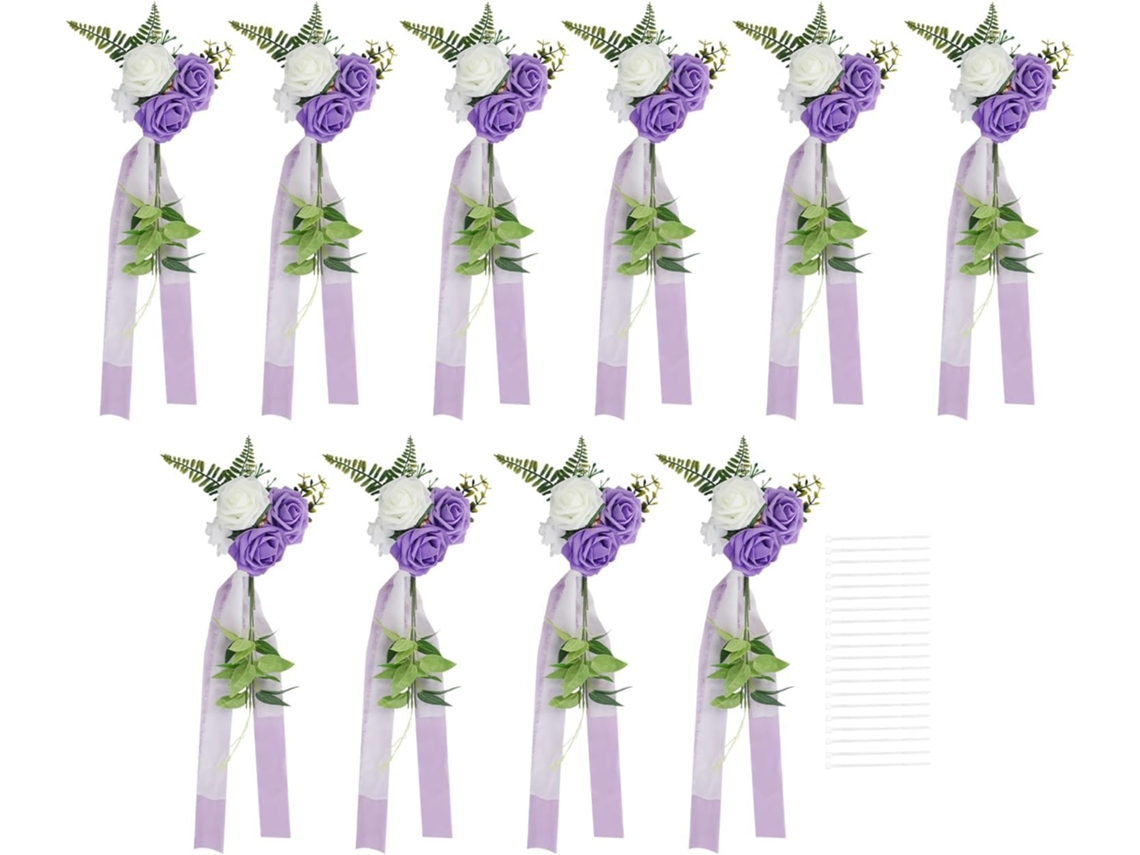 Conjunto De 10 Decorações Florais Para Cadeiras De Casamento Com Fitas Cm