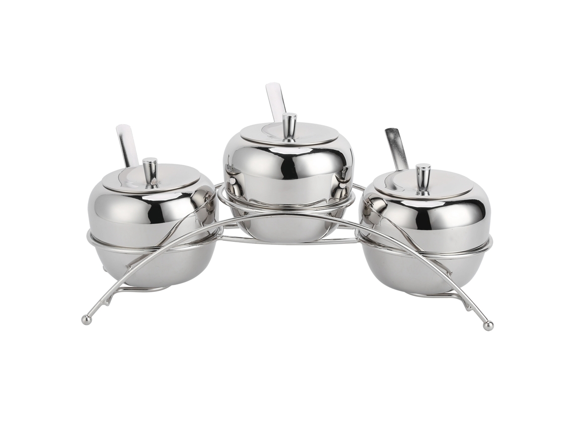Conjunto de frascos de temperos em aço inox 304 com prateleira e colheres para sal, pimenta e açúcar | S/MARCA