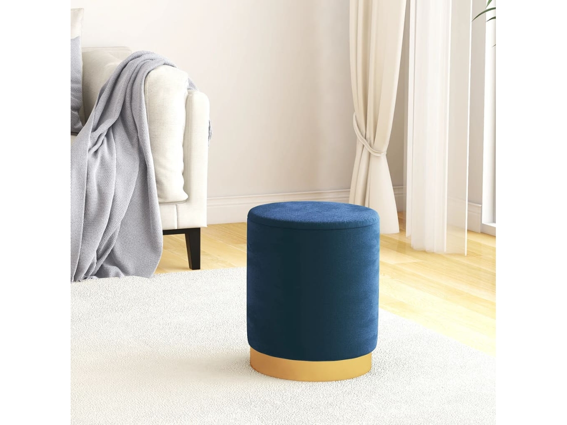 Vidaxl Banqueta Com Arrumação Redonda Veludo 31 X 37 Cm Azul